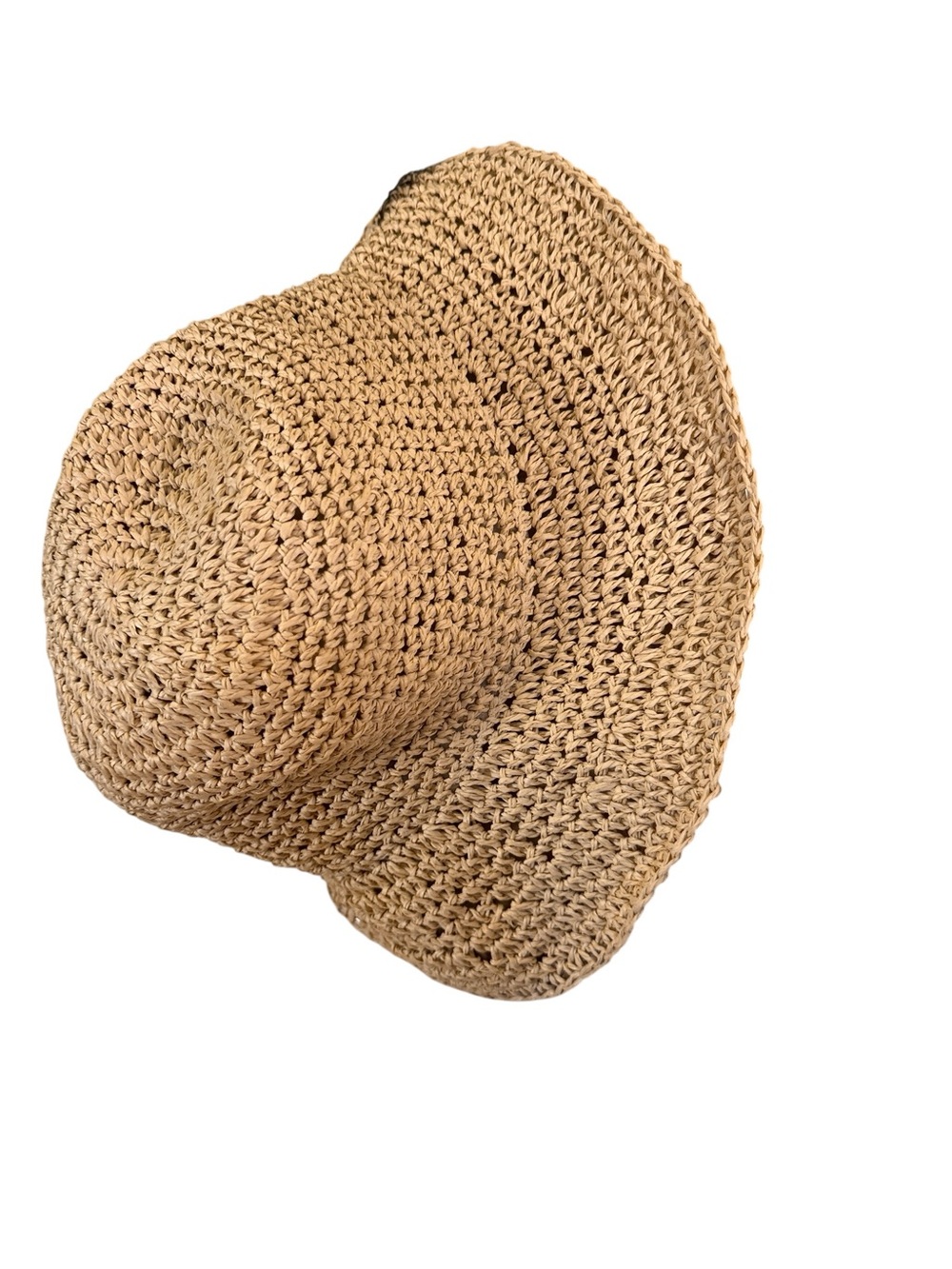 Crown Vintage Women’s Neutral Tan Crochet Packable Straw Sun Hat OS